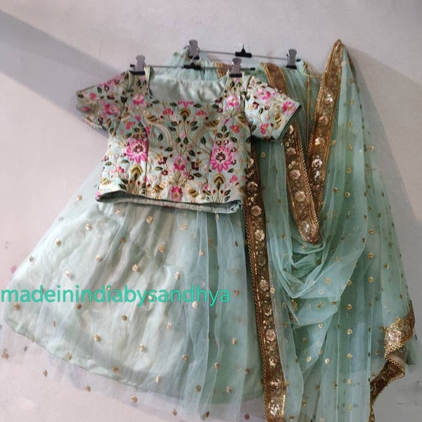 Kids lehenga choli mint green skirt