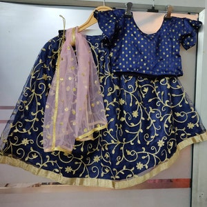 Crianças azul lehenga choli dupatta designer indiano étnico meninas festival festa usar vestido bordado personalizado costurado lengha chunni conjunto