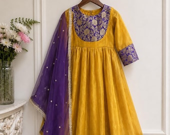 Girls Organza Anarkali dupatta Indian kids Banarasi suit dress baby cloths Pakistani dresses