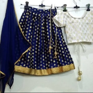 Kids blue lehnga choli dupatta Indian designer ethnic girl kids festival wear blouse skirt dress custom made to measure lengha chunni
