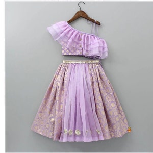 Paarse Lehenga-rok top voor meisjes: meisjesoutfit voor kinderen
