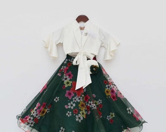 Floral lengha skirt for baby girls organza Lehenga set