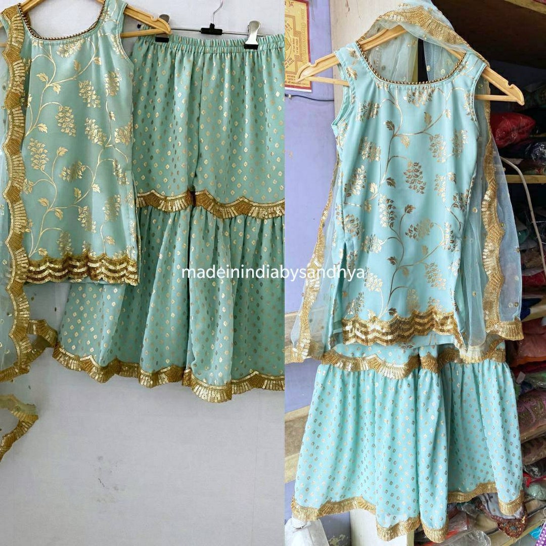 Babyhug Woven Three Fourth Sleeves Sequined Embroidered Kurti & Gharara Set with Dupatta - Fuschia main image 1