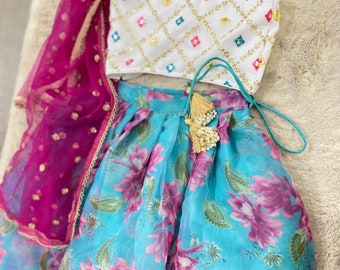 Toddler Floral Organza Lehenga Choli: Indian Ethnic Outfit