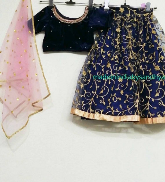 Kids Blue lehenga choli dupatta Indian designer ethnic girls festival party wear lengha chunni set