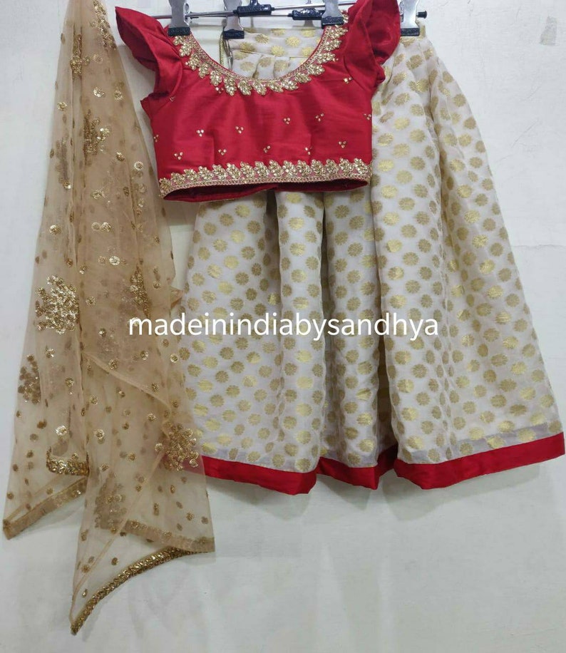 Kids lehnga choli dupatta Indian designer ethnic girl kids festival party wear gold maroon blouse dress custom made to measure lengha chunni