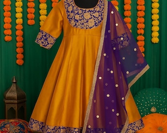 Dupatta Anarkali de organza para niñas, traje indio Banarasi para niños, ropa para bebés, vestidos pakistaníes