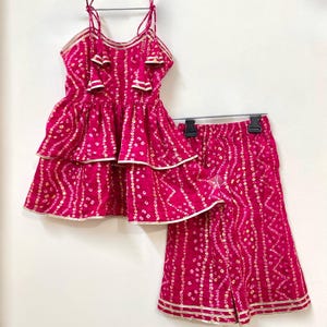 Toddler Girl Bandhani Sharara Set: Fuchsia Pink Indian Outfit