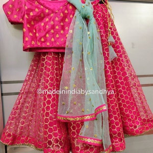 Coral Pink Lehenga Choli: Indian Girls&#39; Net Skirt Dress