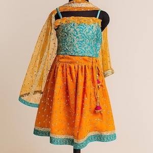 Toddler Girl orange lehenga dress Chaniya choli for childrens indian traditional outfit for babies