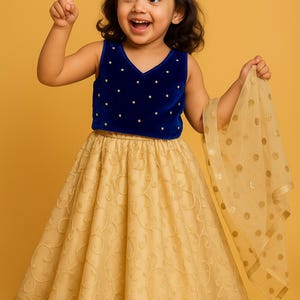 Girls Gold lehnga choli velvet blouse