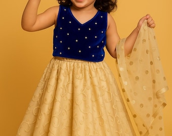 Girls Gold lehnga choli velvet blouse