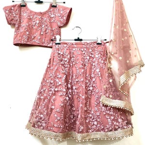 Dusty rose kids lehenga Indian wear for girls chikankari net lengha