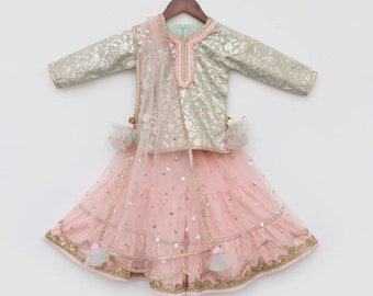 Pink kurti sharara lehenga gharara set dress for Girls kids