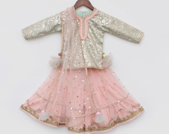 Little Girls Milky Blockprinted Gharara Set main image 1