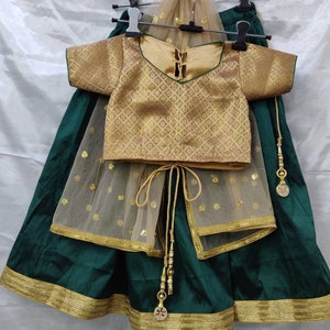 Kids lehenga choli dupatta Indian designer ethnic girls festival party wear green embroidered dress custom made to measure lengha chunni set