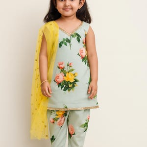 Floral Kurti Pant Set for Girls Summer Indian Ethnic Outfit Custom Size Toddler & Kids Wear