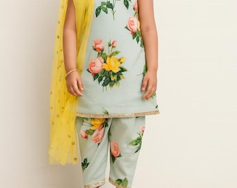 Girls Floral Punjabi Suit Custom Stitched Indian Dress