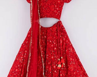 Girls Red lehenga choli Indian Baby lengha chunni