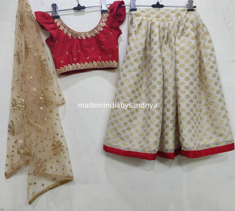 Kids lehnga choli dupatta Indian designer ethnic girl kids festival party wear gold maroon blouse dress custom made to measure lengha chunni