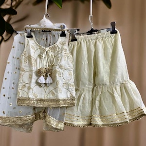 White kurti sharara lehenga gharara set dress for Girls kids