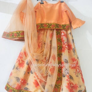Girls Lehenga set organza silk blouse custom stitched lengha chunni