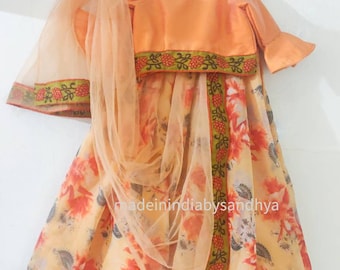 Girls Lehenga set organza silk blouse custom stitched lengha chunni