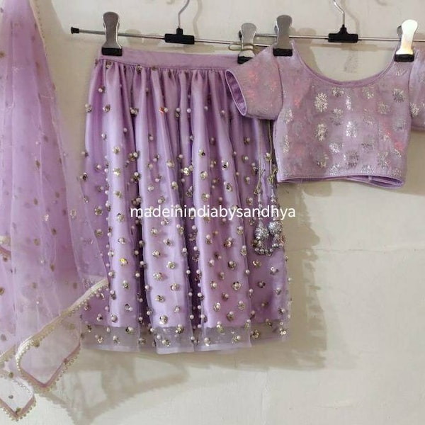 Ensemble lehenga lilas pour bébés filles, tenue de mariage cousue sur mesure, lengha chunni