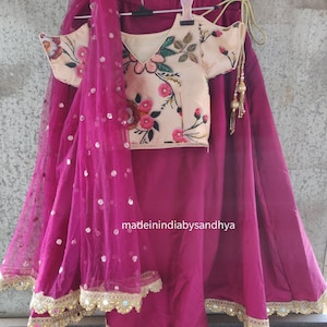 Kids party dresses Indian Girls lehenga dupatta ethnic wedding wear purple  skirt cold shoulder blouse custom made lengha chunni