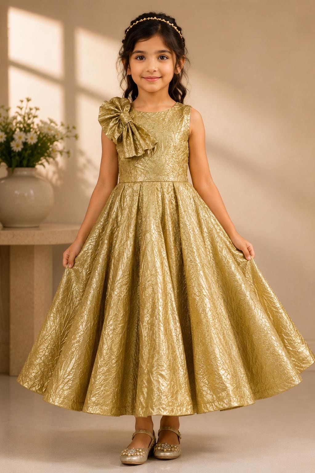 Formal Metallic Gold Dress for Girls