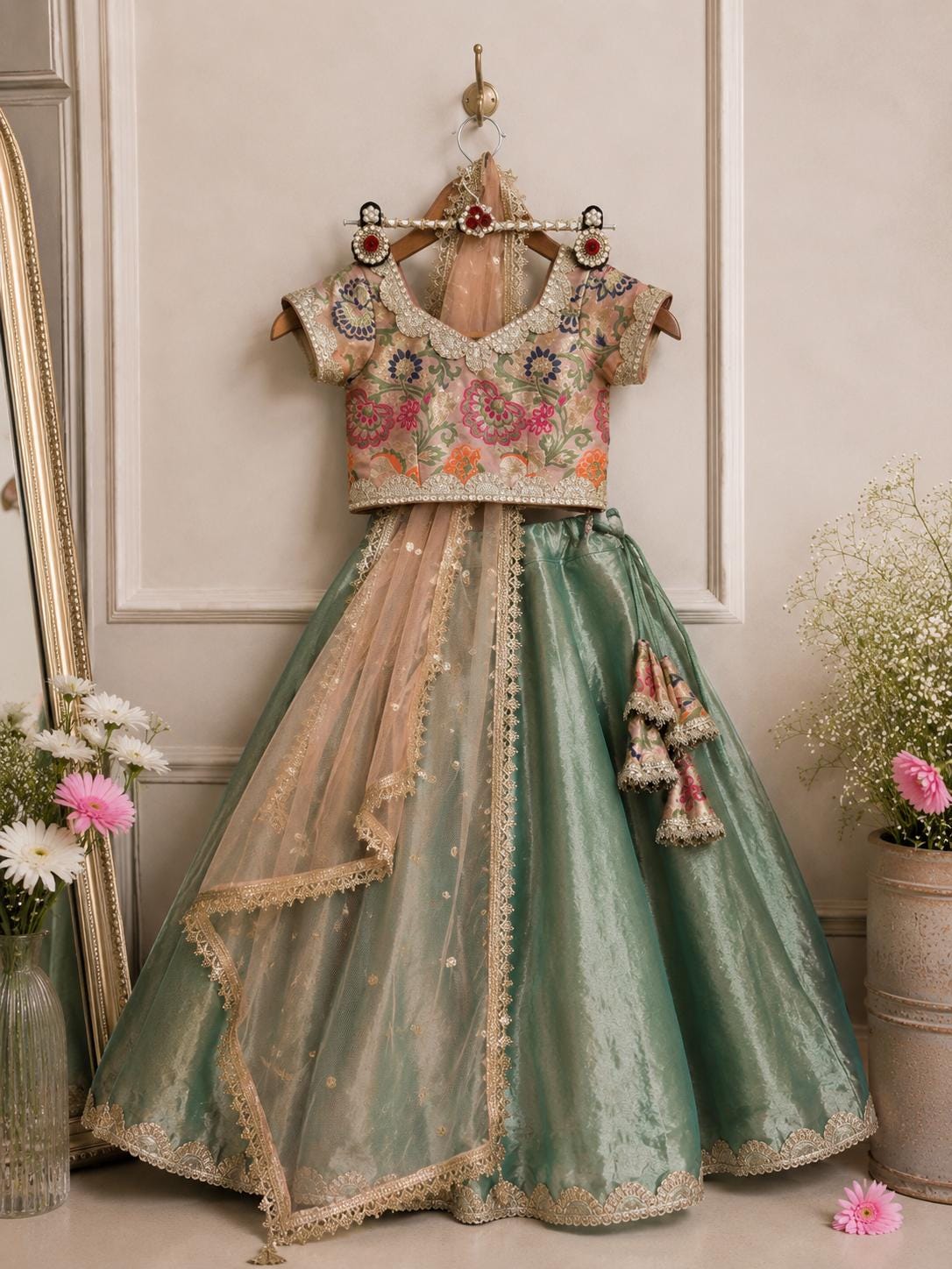pink and green indian dress Outfit MINT GREEN