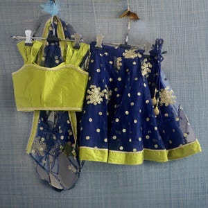 Girls Navy Blue Green Lehenga Choli Toddler Indian Ethnic Wear