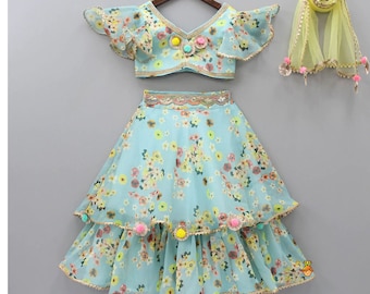 Sage Green Floral lehenga for baby girls toddler Indian wear