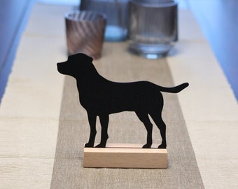 Aufsteller Labrador Golden Retriever Silhouette 3D Druck mit Kartenhalter aus Holz