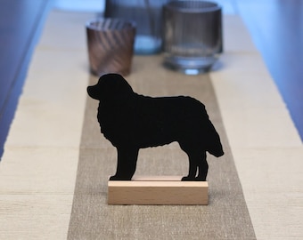 Aufsteller Berner Sennenhund Silhouette 3D Druck mit Kartenhalter aus Holz