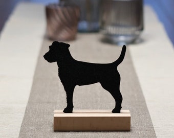 Aufsteller Parson Russell Terrier Silhouette 3D Druck mit Kartenhalter aus Holz