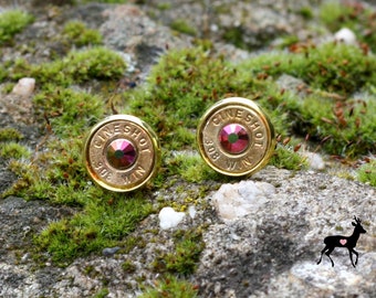 Aretes con piedra Swarovski y funda tipo cartucho CINESHOT .308 WIN arcoiris rosa