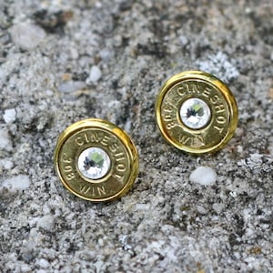 Stud earrings with Swarovski stone and cartridge sleeve CINESHOT .308 WIN crystal clear