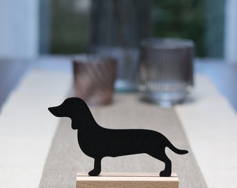 Aufsteller Dackel Dachshund Silhouette 3D Druck mit Kartenhalter aus Holz