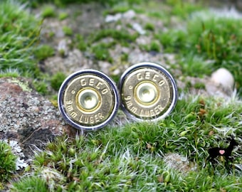 Ohrstecker Chirurgenstahl Patrone Hülse GECO 9mm luger, Jagdschmuck, Patronenschmuck, huntingjewelry, huntingjewellery