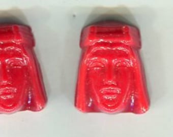 2 Bohemian Cabochon Ornamental Stones Arabs Red 22 x 19 mm
