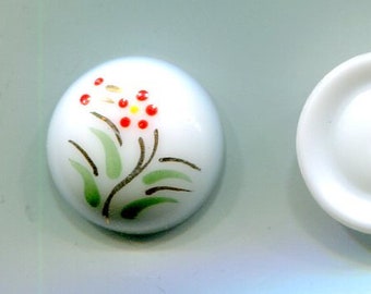 1 Bohemian hand-painted picture cabochon red flower 18 mm