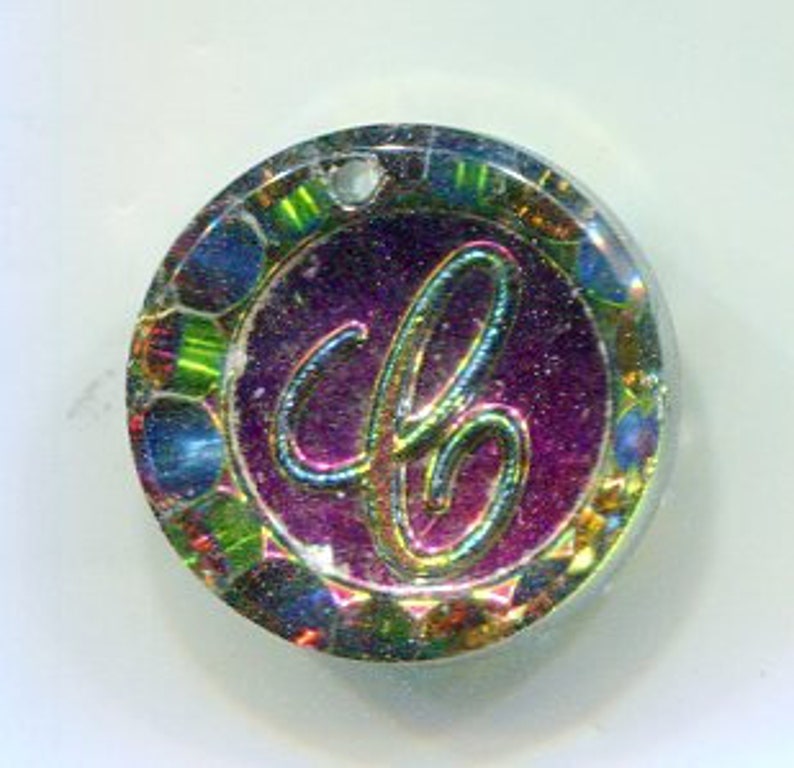 Bohemian pendant letter C purple iridis 18 mm image 1