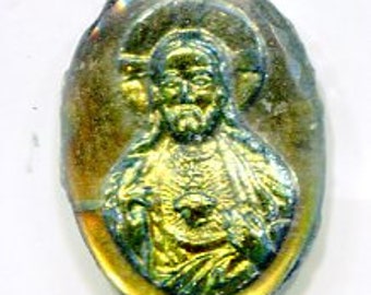 1 Böhmischer Bild-Cabochon Jesus 18x13 mm gold iridis