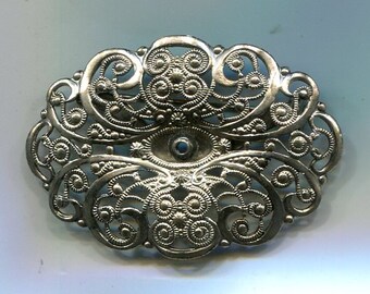 1 Bohemian filigree brooch blank antique silver 32 x 46 mm