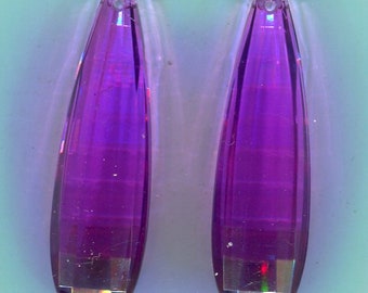 2 pendentifs en forme de larme en plastique allemand des années 80 violet 50 x 14 mm