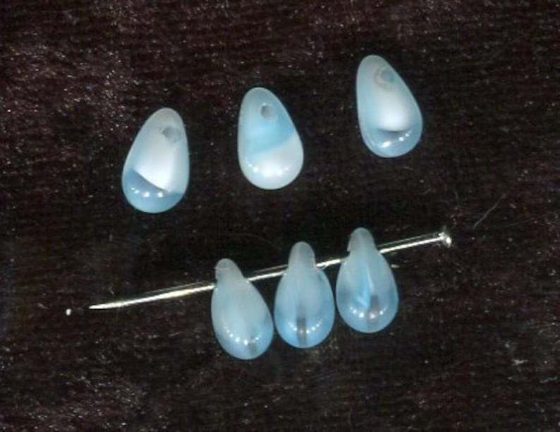 white 7 x 4 mm 40 bohemian glass beads drops light blue