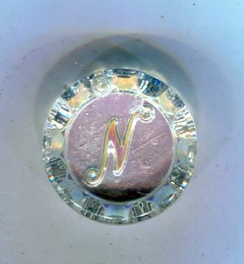 1 Bohemian round pendant letter N crystal AB 18 mm