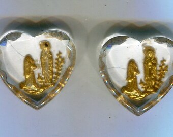 2 cuori cabochon di Boemia Madonna cristallo+oro 20 mm