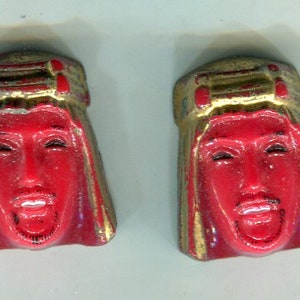 2 Boheemse handbeschilderde sierstenen cabochon Arabisch rood 22 x 19 mm